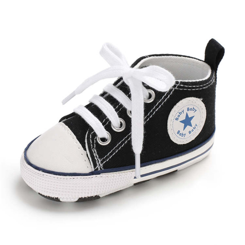 First Walker Canvas shoes crib Baby High Top Ankle shoes Boy and Girl Black